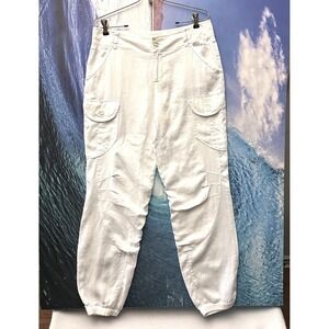 London Jean Eva Fit Sz 10 Wide Leg Chino Linen Curved Yoke Reinforced Knee Jogge